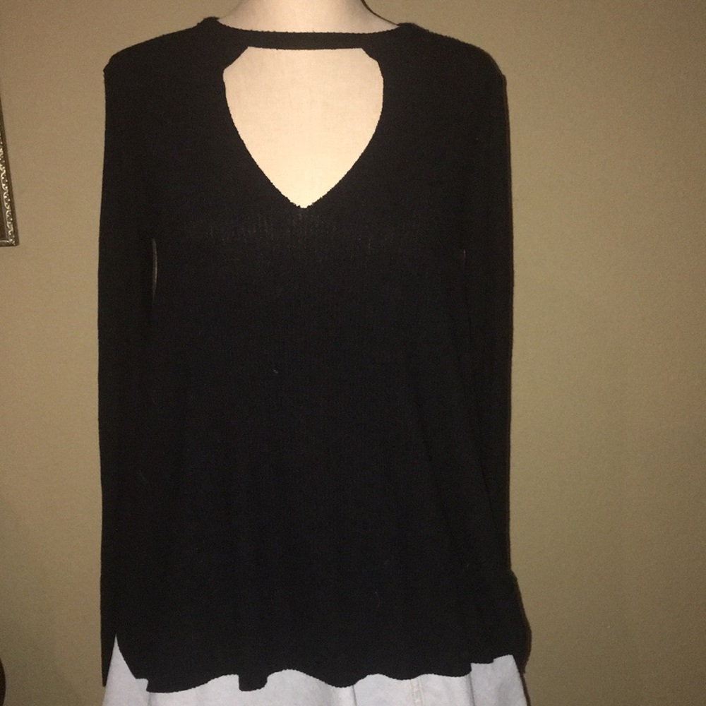 Black sweater with keyhole neck